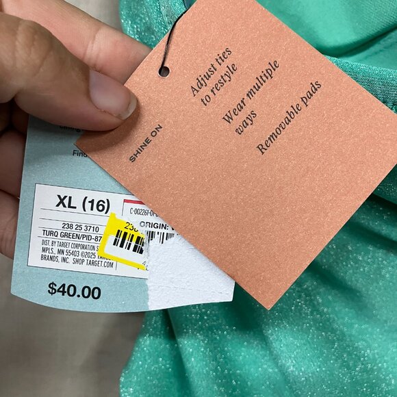 Shade & Shore Turquoise Green Sparkle Bandeau Medium Coverage One Piece Swimsuit - Picture 13 of 16